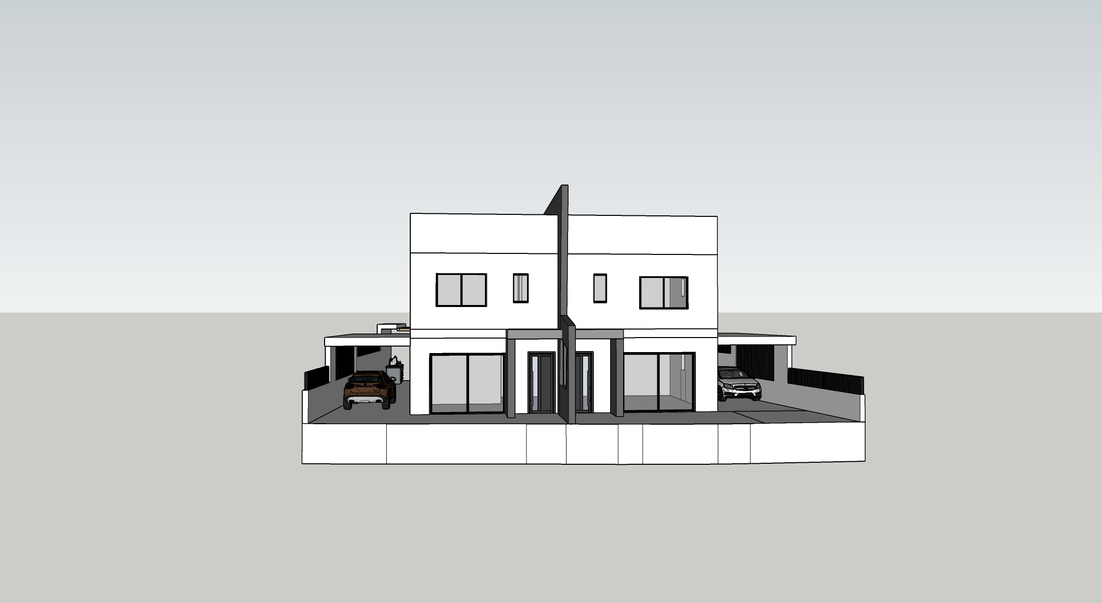 Frontal view featuring parking spaces and cars, exuding sophistication